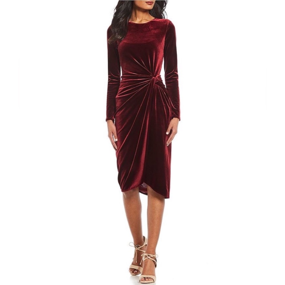 Antonio Melani Velvet Red/Merlot Long Sleeve Party Cocktail Dress